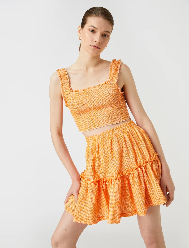 كوتون Mini Skirt Patterned Frilled Elastic Waist