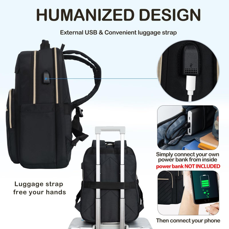 VANKEAN 17.3 Inch Laptop Backpack for Women Men Work Laptop Bag Fashion with USB Port, Waterproof Backpacks Nurse Stylish Travel Bags Casual Daypacks for College, Business, Black - Image 5