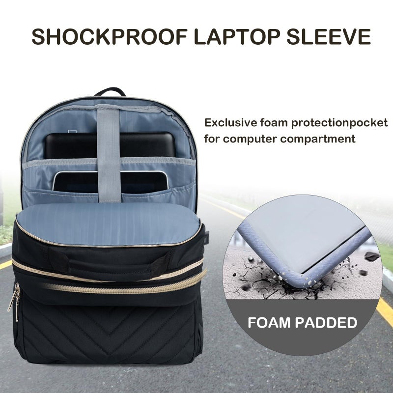 VANKEAN 17.3 Inch Laptop Backpack for Women Men Work Laptop Bag Fashion with USB Port, Waterproof Backpacks Nurse Stylish Travel Bags Casual Daypacks for College, Business, Black - Image 4