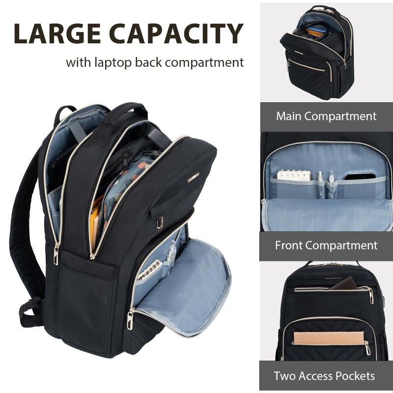 VANKEAN 17.3 Inch Laptop Backpack for Women Men Work Laptop Bag Fashion with USB Port, Waterproof Backpacks Nurse Stylish Travel Bags Casual Daypacks for College, Business, Black - Image 3