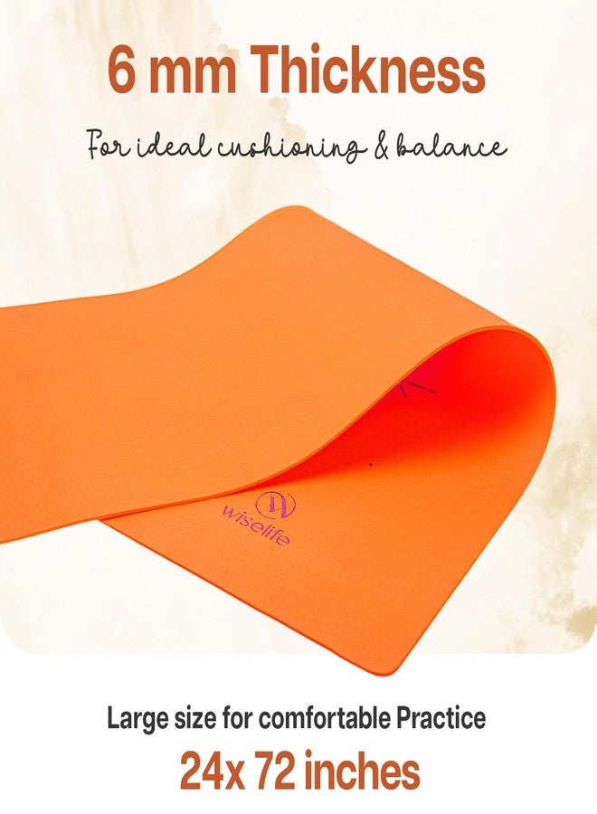الحكمة والحياة بساط يوغا مطبوع من وايز لايف + حزام يوغا (مادة TPE، سمك إضافي 6 مم، بساط تمارين طويل وعريض للغاية للتمارين الرياضية واللياقة البدنية واليوغا والبيلاتس) (برتقالي) - Image 3
