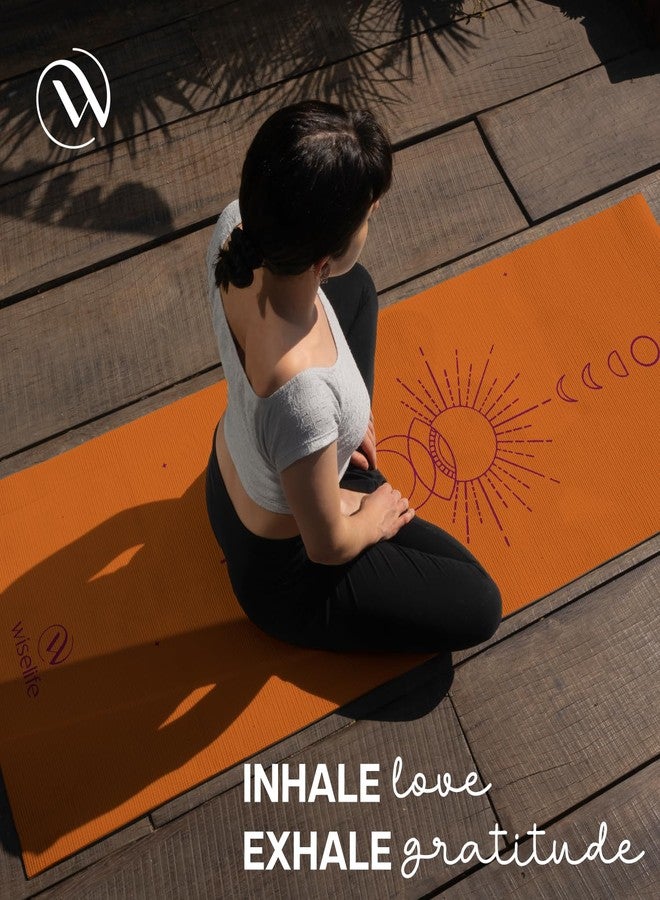 الحكمة والحياة بساط يوغا مطبوع من وايز لايف + حزام يوغا (مادة TPE، سمك إضافي 6 مم، بساط تمارين طويل وعريض للغاية للتمارين الرياضية واللياقة البدنية واليوغا والبيلاتس) (برتقالي) - Image 5