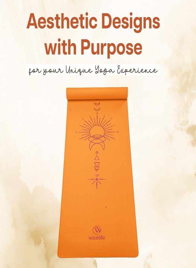 الحكمة والحياة بساط يوغا مطبوع من وايز لايف + حزام يوغا (مادة TPE، سمك إضافي 6 مم، بساط تمارين طويل وعريض للغاية للتمارين الرياضية واللياقة البدنية واليوغا والبيلاتس) (برتقالي) - Image 4