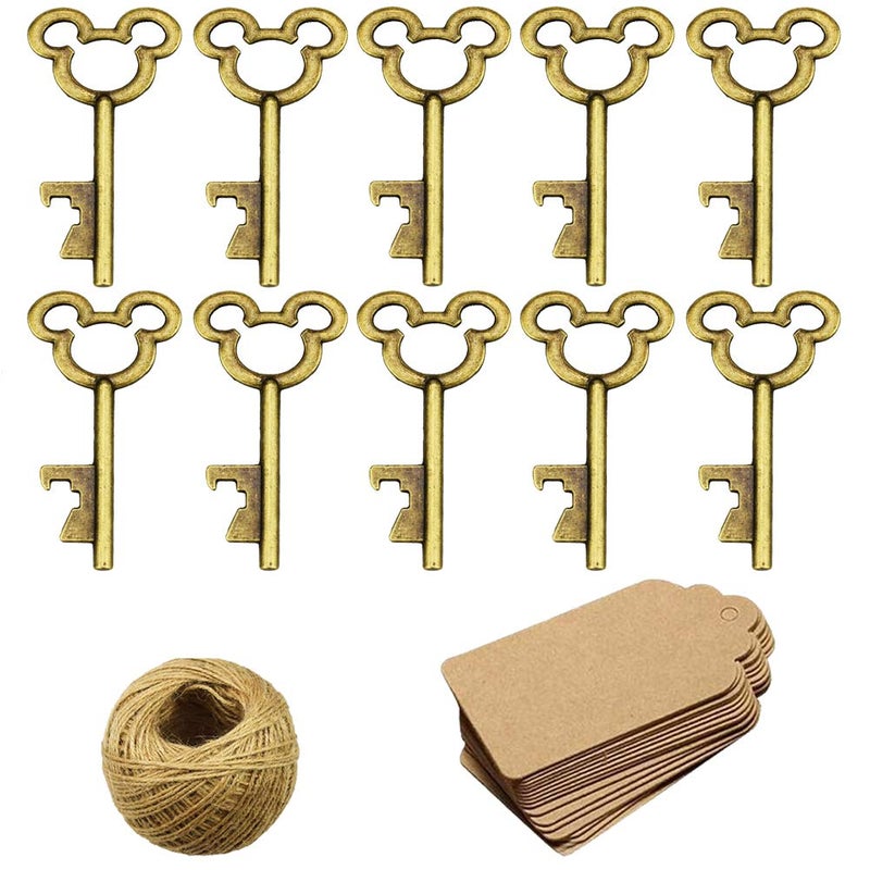 XONOR 50Pcs Vintage Skeleton Key Bottle Openers with 50pcs Escort Card Tag and Twine for Wedding Party Favors Rustic Decoration (Bronze) - Image 1