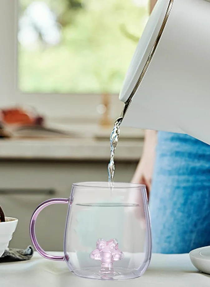 1Chase Borosilicate Three Dimentional Coffee Cup with Handle 300 ML (CATPAW)