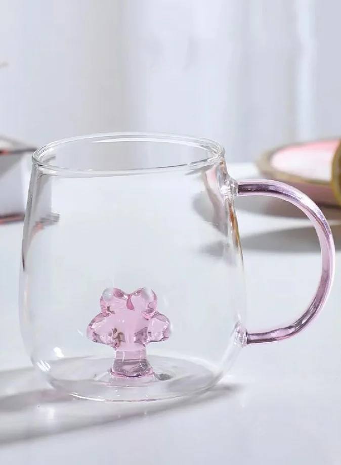 1Chase Borosilicate Three Dimentional Coffee Cup with Handle 300 ML (CATPAW)