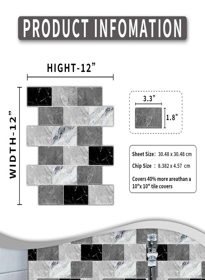 BSABSAQAA 10 Sheets Peel and Stick Backsplash for Kitchen 12"X12" Back Splash Adhesive Subway Wall Tile Sticker for Bathroom on Renter Friendlyn Marble (Grey Marble) - Image 2