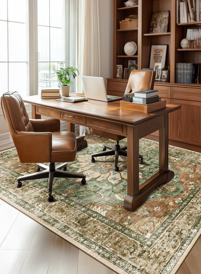 RELEANY Area Rugs 5'x7' Washable Non-Slip, Floral Vintage Distress Print Pattern Medallion Carpet for Living Room Bedroom Dining Room, Brick Red Rust Neutral Brown Burnt Orange Green - Image 3
