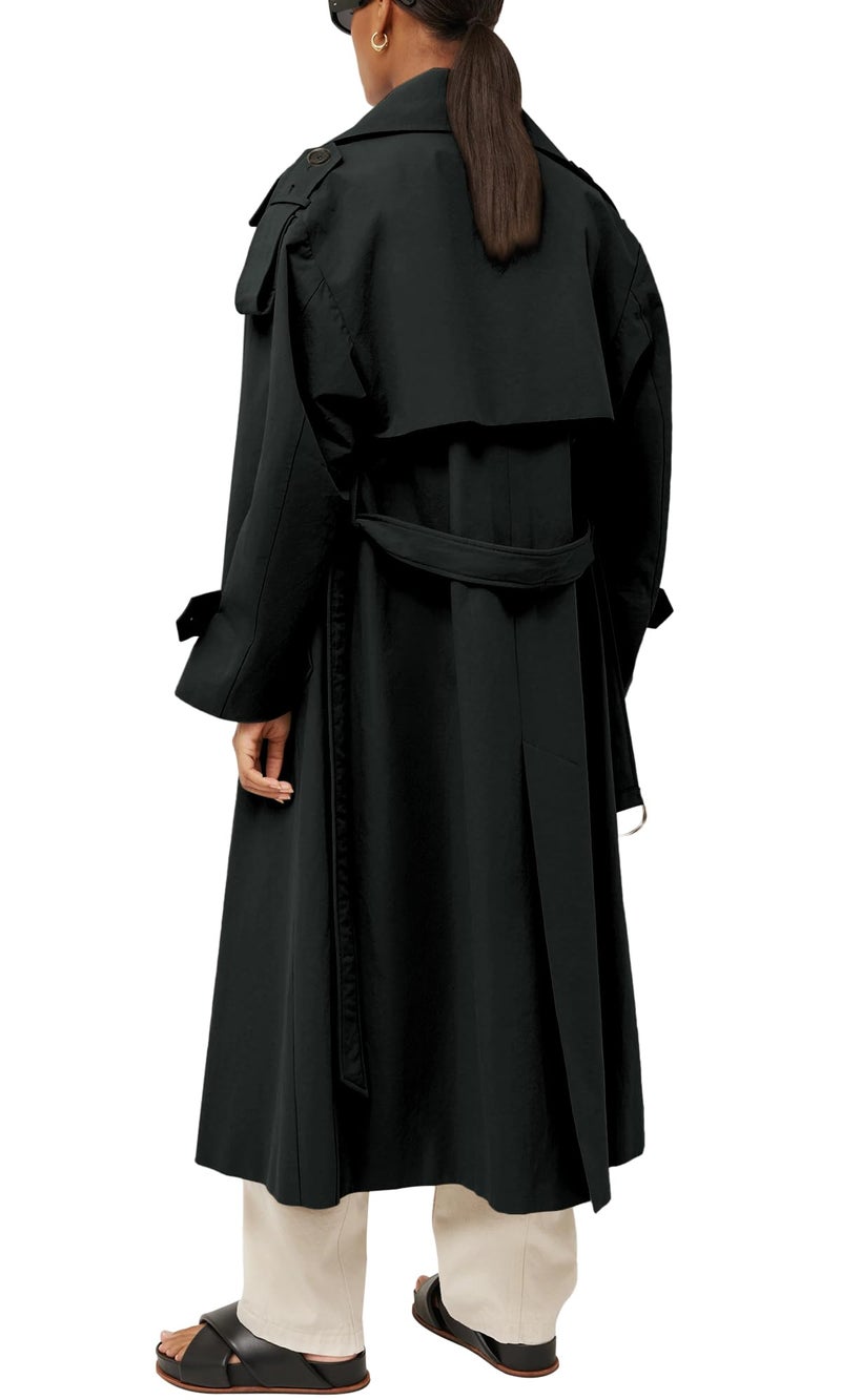 Farktop Womens Oversized Long Trench Coat Double Breasted Lapel Windproof Overcoat with Belt - Image 3