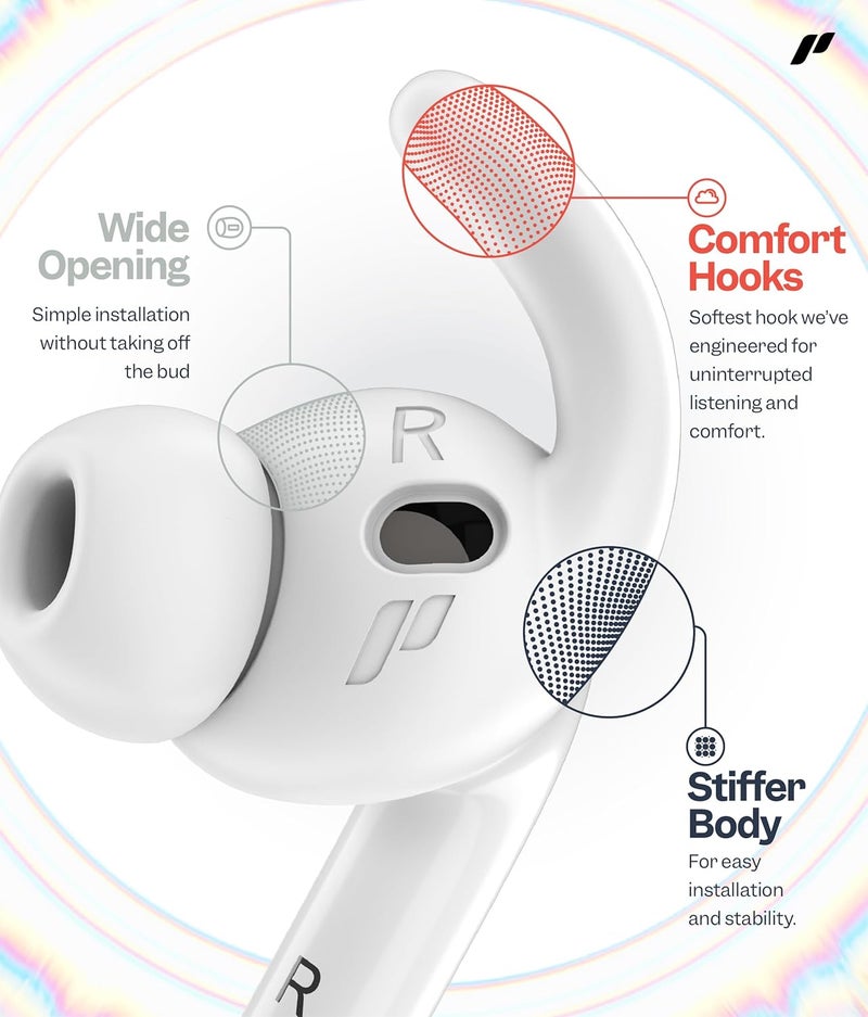 Proof Labs بروف لابس 4 أزواج من أغطية خطاف الأذن لـ AirPods Pro 3 [مع حقيبة تخزين إضافية] ملحقات متوافقة مع Apple AirPods Pro الجيل الثالث (أبيض) - Image 3