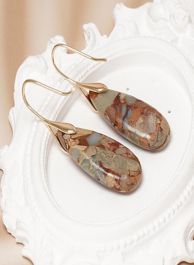 Wovanoo Natural Stone Earrings Waterdrop Stone Dangle Earrings for Women, alloy - Image 5