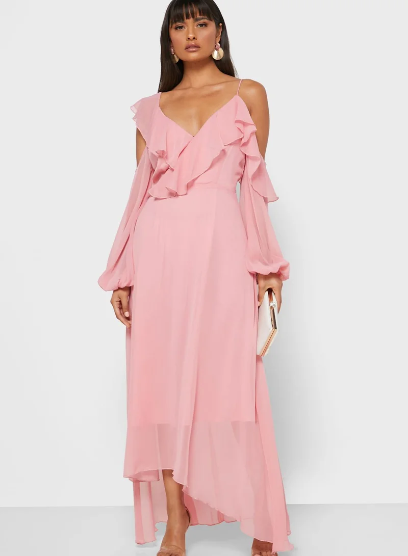ELLA Ruffle One Cold Shoulder Midi Dress