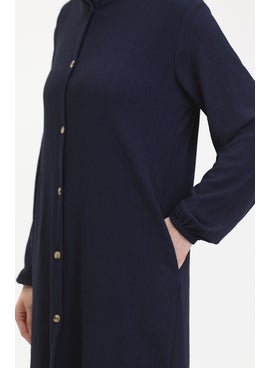 Sefa Merve Hooded Buttoned Cape 7272-03 Navy Blue  - Image 4