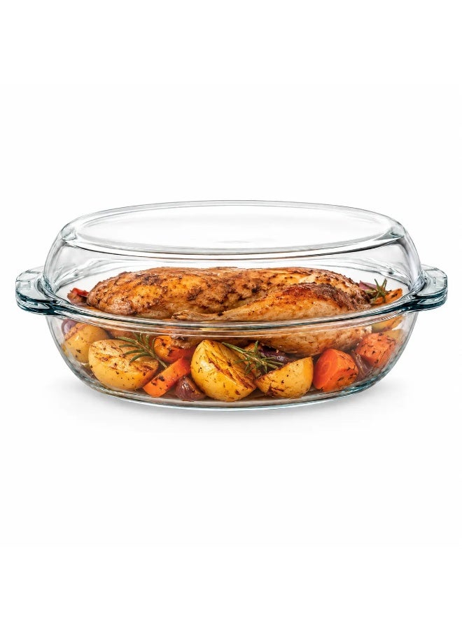Borcam Oval Glass Casserole with Cover, 2850 ml Heat-Resistant Oven Dish with Glass Lid, Baking Roasting & Serving Dish with Handles, Microwave & Dishwasher Safe, Made in Türkiye - Image 1