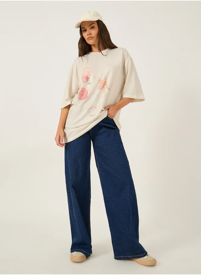 Styli Graphic Print Short Sleeve Oversized T-Shirt