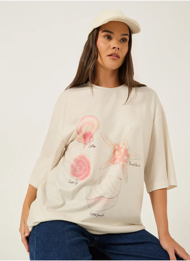Styli Graphic Print Short Sleeve Oversized T-Shirt