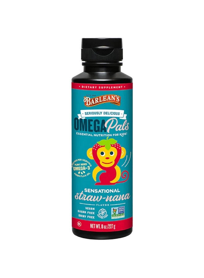 Barlean's Omega Pals Omega 3 for Kids, Yummy Straw-Nana Flavored Children's Liquid Flax Seed Oil Supplement with 1,483 mg ALA, Non-GMO, Vegan Brain and Eye Health, 8 oz - Image 1