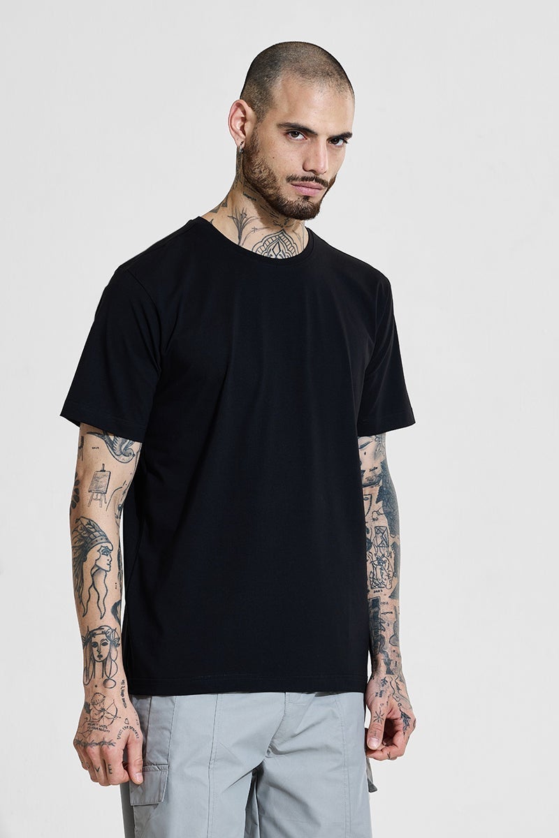 SNITCH Slim Fit 4-Way Stretch Black T-Shirt - Image 5