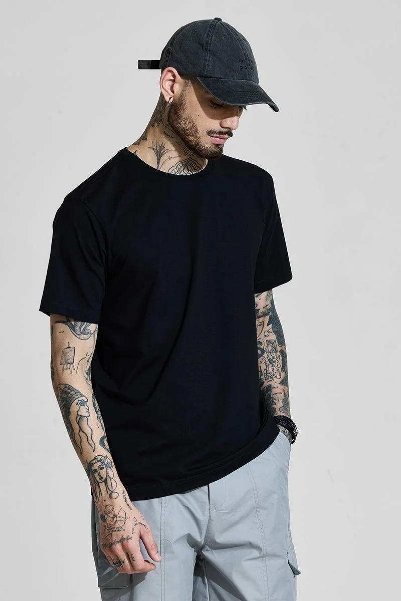 SNITCH Slim Fit 4-Way Stretch Black T-Shirt