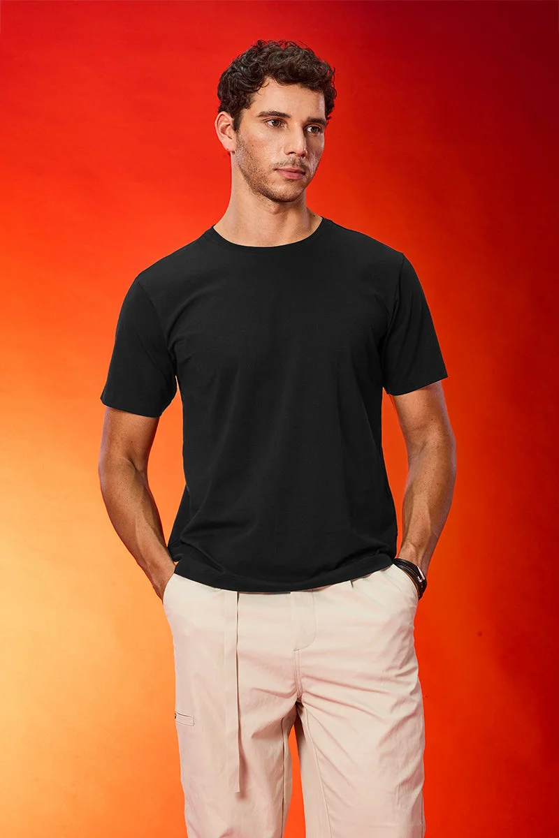 SNITCH Slim Fit 4-Way Stretch Black T-Shirt