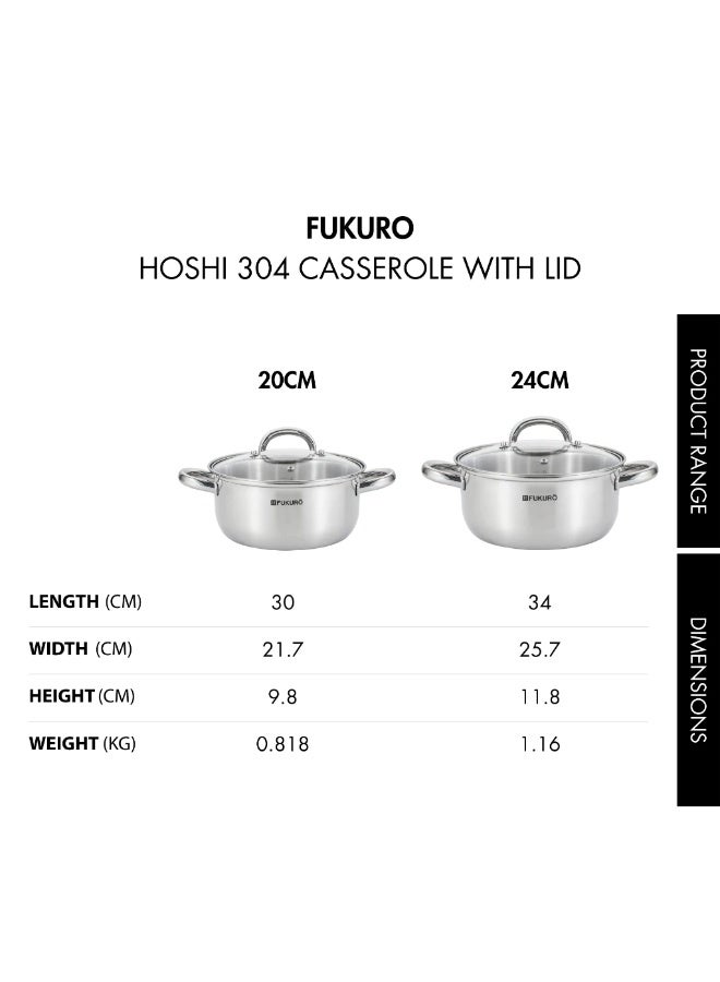 Fukuro Hoshi 304 Stainless Steel Casserole With Lid (24cm) - Image 3