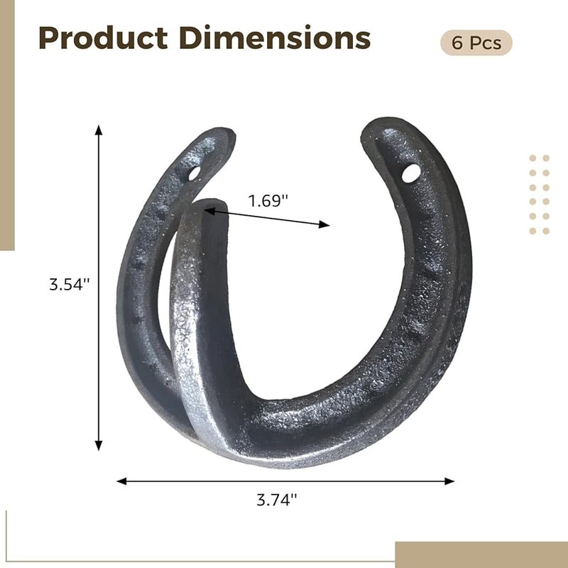 6 قطع من خطافات حدوة الحصان الحديدية الزهرية الرمادية، شماعات حائطية للمعاطف والقبعات، ديكور منزل ريفي - Image 5