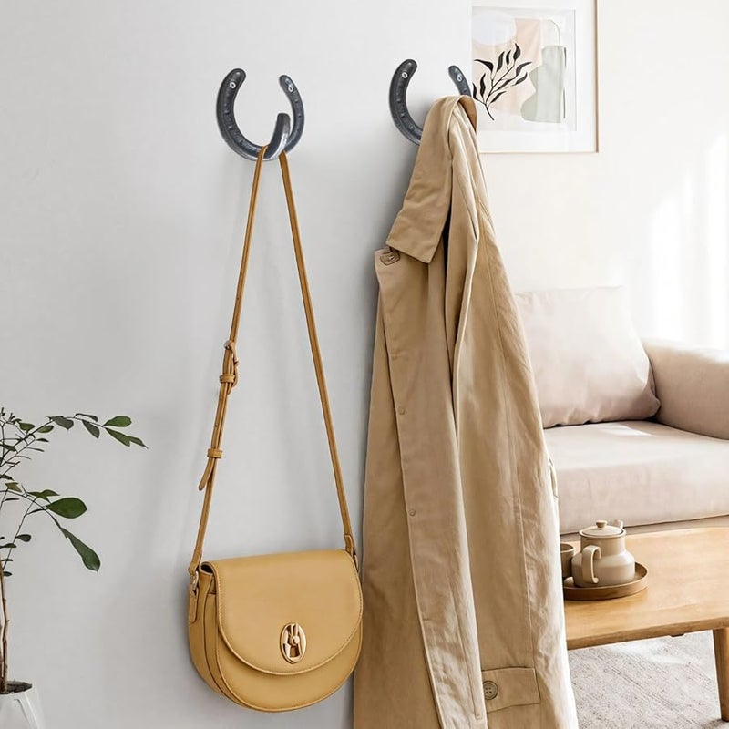 6 قطع من خطافات حدوة الحصان الحديدية الزهرية الرمادية، شماعات حائطية للمعاطف والقبعات، ديكور منزل ريفي - Image 4