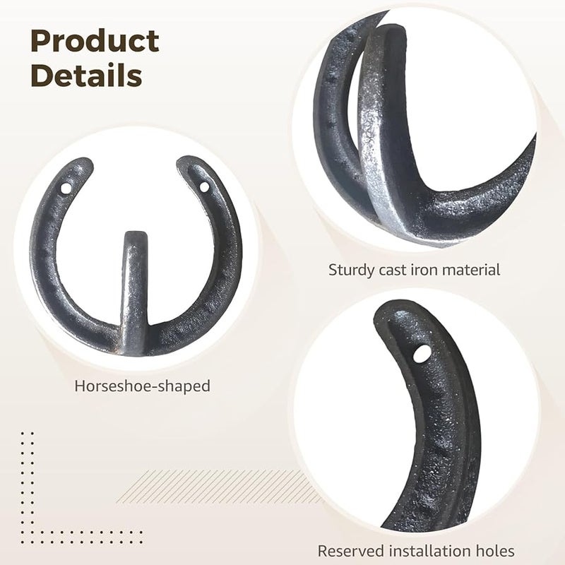 6 قطع من خطافات حدوة الحصان الحديدية الزهرية الرمادية، شماعات حائطية للمعاطف والقبعات، ديكور منزل ريفي - Image 3