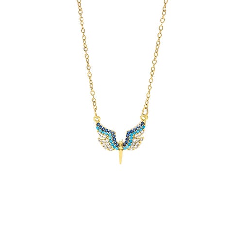 Golden Colorful Zirconic Stainless Steel Winging Pendant Necklace