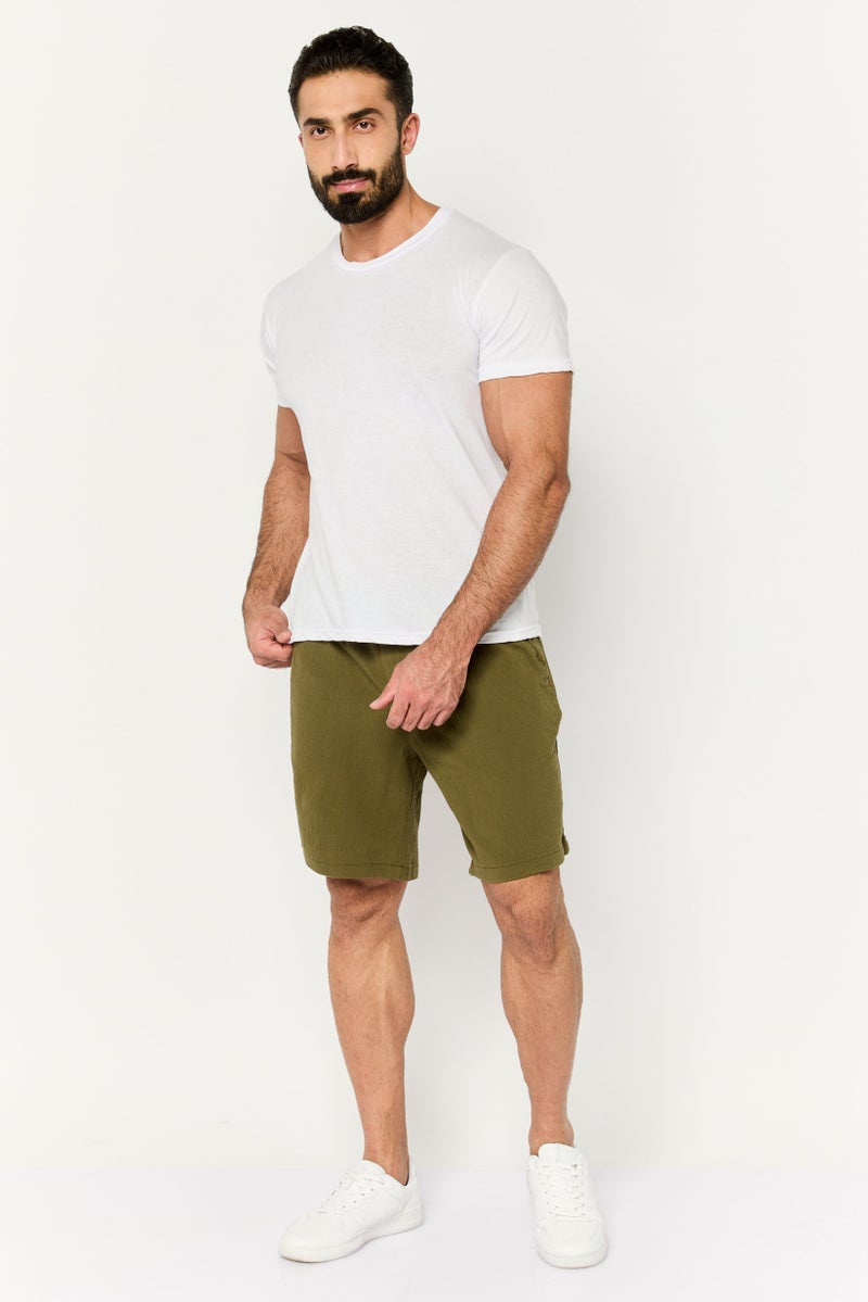 Jack Jones Men Textured Drawstring Basic Shorts, Olive  - Image 2
