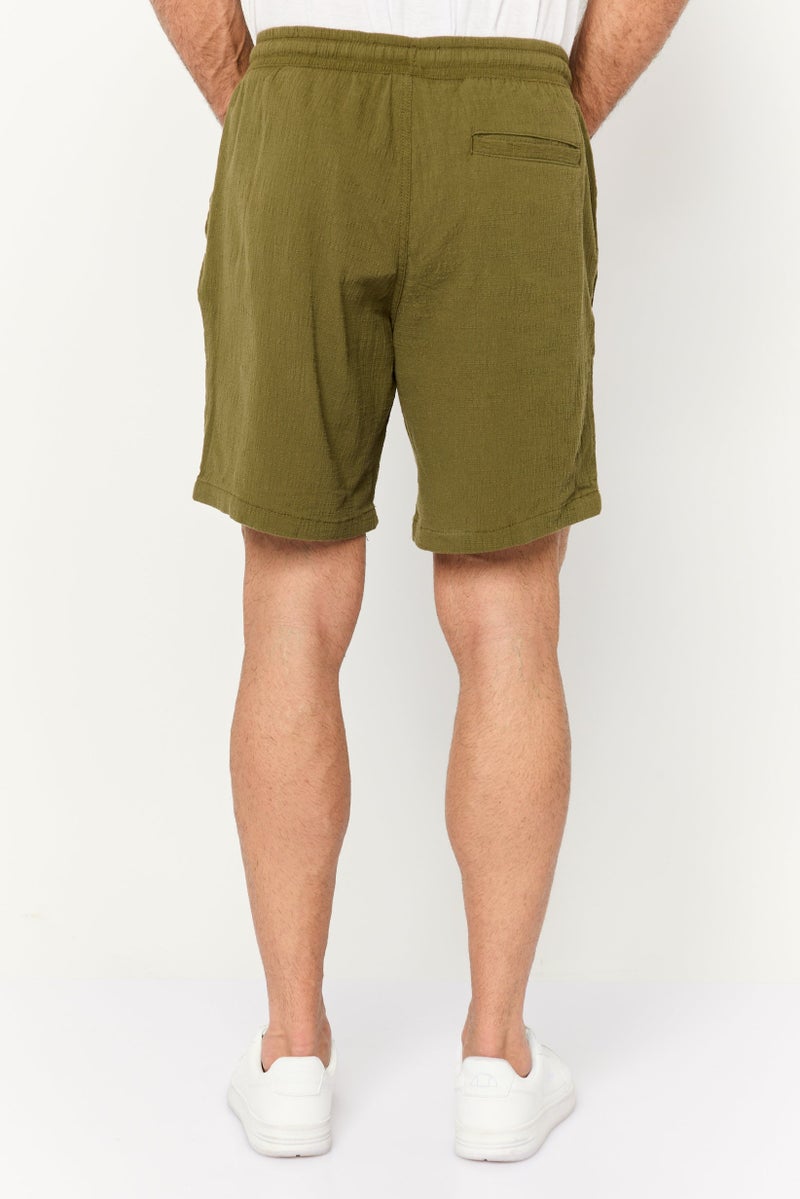 Jack Jones Men Textured Drawstring Basic Shorts, Olive  - Image 4