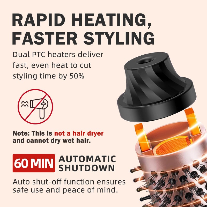 NONK Thermal Brush 1.5", Thermal Round Curling Brush, Long Lasting Universal Voltage Heated Curling Iron for All Hair, Tourmaline Ceramic,Curling Iron with 5 Temperature Control, Rose Gold - Image 5