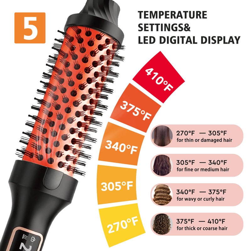 NONK Thermal Brush 1.5", Thermal Round Curling Brush, Long Lasting Universal Voltage Heated Curling Iron for All Hair, Tourmaline Ceramic,Curling Iron with 5 Temperature Control, Rose Gold - Image 2