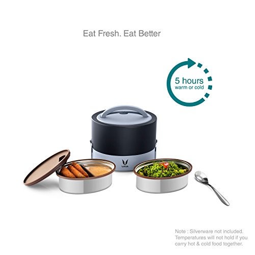 VAYA TYFFYN Lunch Box for Kids for School, Polished Stainless Steel Tiffin Box Without BagMat, 600ml Insulated Tiffin Box for Office for Men with 2 Containers, Hot Lunch Box for Boys,Black - Image 4