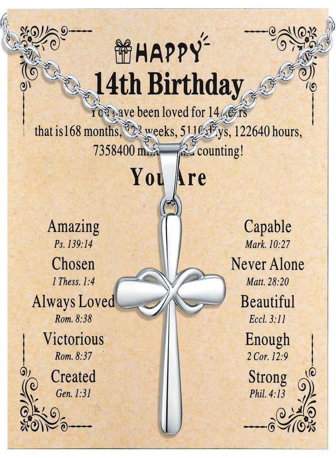Yonhon Happy 14th Cross Birthday Necklace, 14th/14yr Year Old Birthday Necklace for Daughter Granddaughter Niece - Image 1