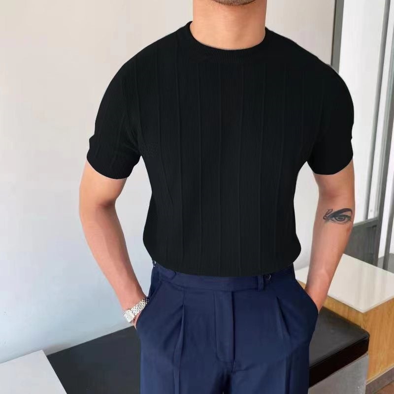 2024 Korean Style Slim Knitted Round Neck Short-Sleeved T-Shirt Men'S Trendyy T-Shirt Yuppie T-Shirt Men - Image 5