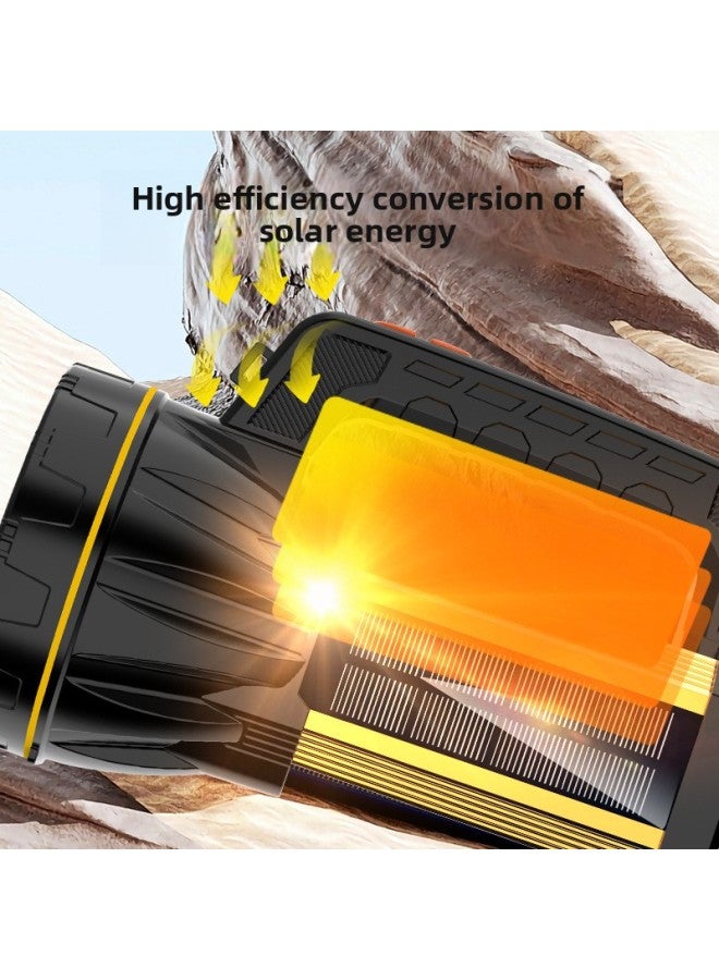 Hand-held Flashlight LCD Digital Electric Display Large Floodlight Portable Light Solar Red And Blue Warning Emergency Searchlight-Color:Sv7-1 Silver 4 Electric P70 Wick Red And Blue Warning Side Light  - Image 3
