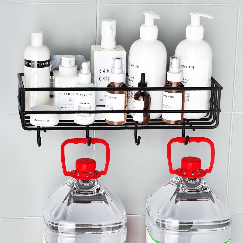 SEMITO Metal Bathroom Shelf Shower Shelf Adhesive Shower Caddy For Shampoo Holder Kitchen Rack Wall Holder Box Storage Basket With Hook Magic Sticker Shower Rack Shelf With 4 Hook - Image 2
