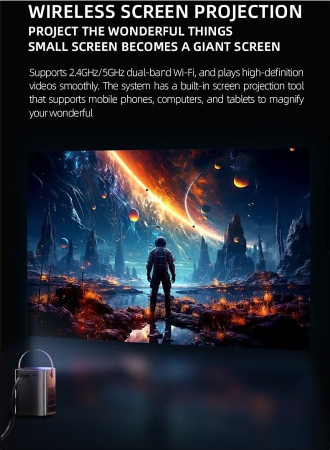 TIGER HY6 Smart 5G Portable Projector – HD 1080P Native Resolution with 4K Video Support – Android 9.0 System with 2GB RAM & 32GB Storage – Auto Keystone Correction – HiFi Stereo Sound – Dual-Band WiFi 2.4G/5G, Bluetooth 5.0, HDMI/USB – 25-150" Adjustable Projection for Home Theater, Gaming, Office or Travel  - Image 3