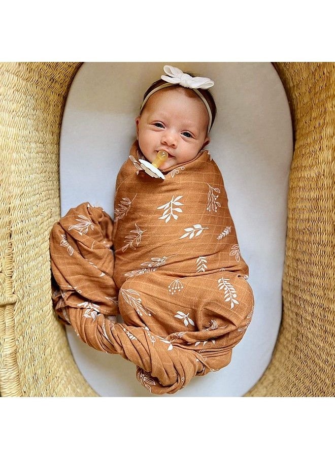 LifeTree Muslin Swaddle Blanket For Baby Girl Newborn 2 Pack Bamboo Cotton Large Baby Swaddle Blankets (47" X 47") Floral & Tan Leaf  - Image 3