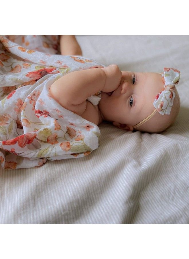 LifeTree Muslin Swaddle Blanket For Baby Girl Newborn 2 Pack Bamboo Cotton Large Baby Swaddle Blankets (47" X 47") Floral & Tan Leaf  - Image 4