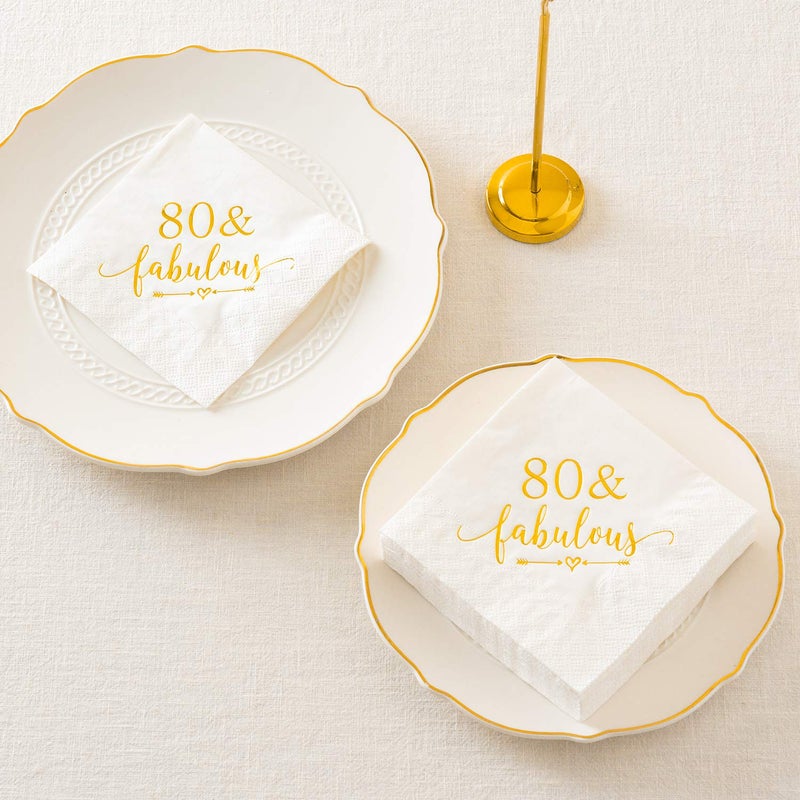 Crisky Crisky 80 and Fabulous Cocktail Napkins Gold for Women 80th Birthday Decorations  80th Birthday Bevergae Dessert Cake Table Supplies  50Pcs  3-Ply  - Image 5