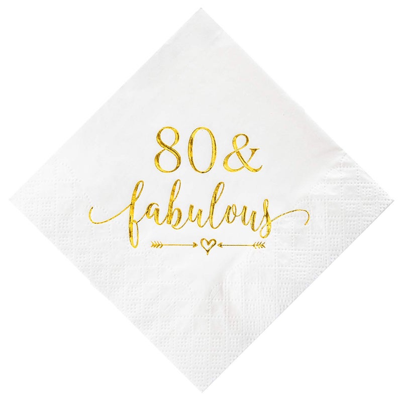 Crisky Crisky 80 and Fabulous Cocktail Napkins Gold for Women 80th Birthday Decorations  80th Birthday Bevergae Dessert Cake Table Supplies  50Pcs  3-Ply  - Image 1