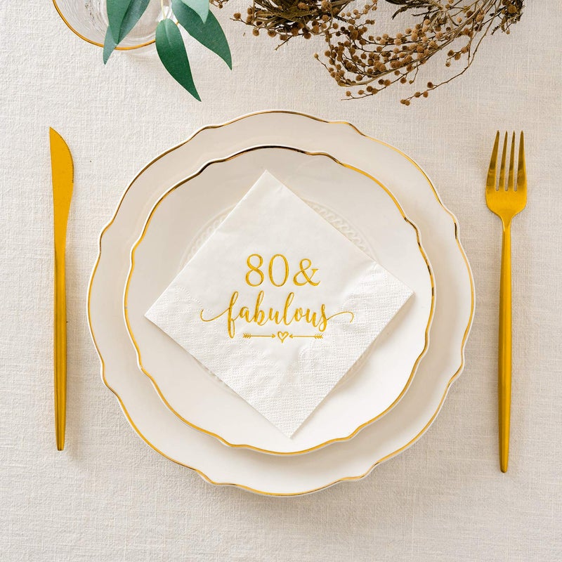 Crisky Crisky 80 and Fabulous Cocktail Napkins Gold for Women 80th Birthday Decorations  80th Birthday Bevergae Dessert Cake Table Supplies  50Pcs  3-Ply  - Image 2