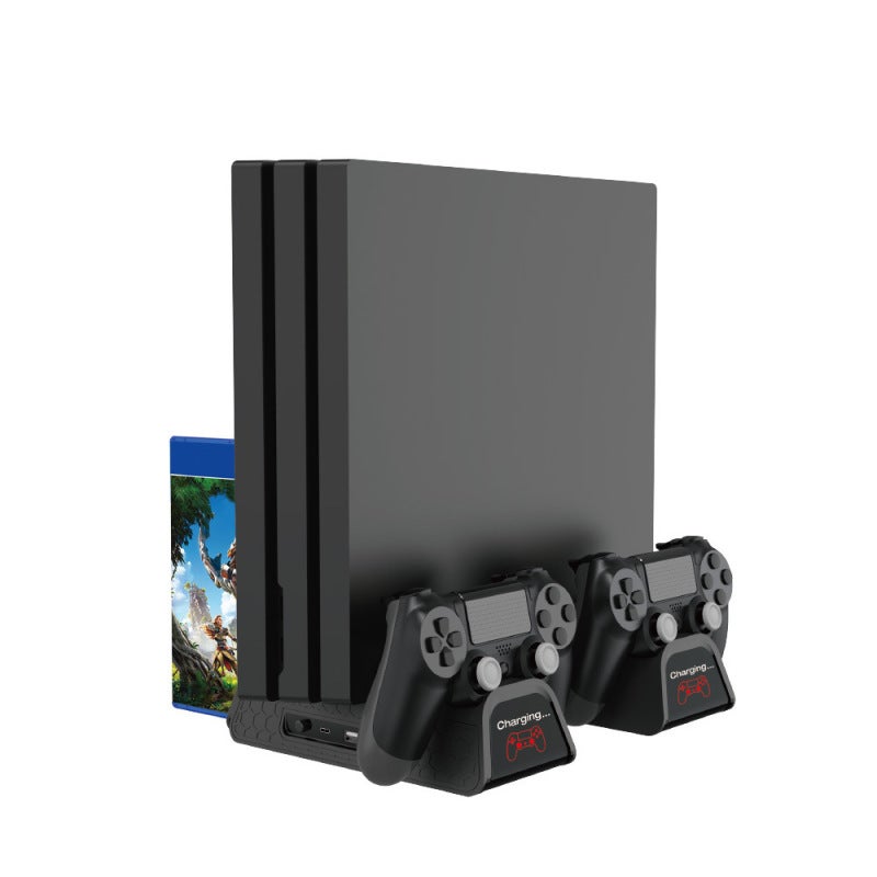 قاعدة متعددة الوظائف لنظام PS4 باللون الأسود - نظام تبريد وشاحن لوحدات التحكم - حامل تخزين الأقراص - حامل محمول لتنظيم ملحقات جهاز الألعاب - Image 5