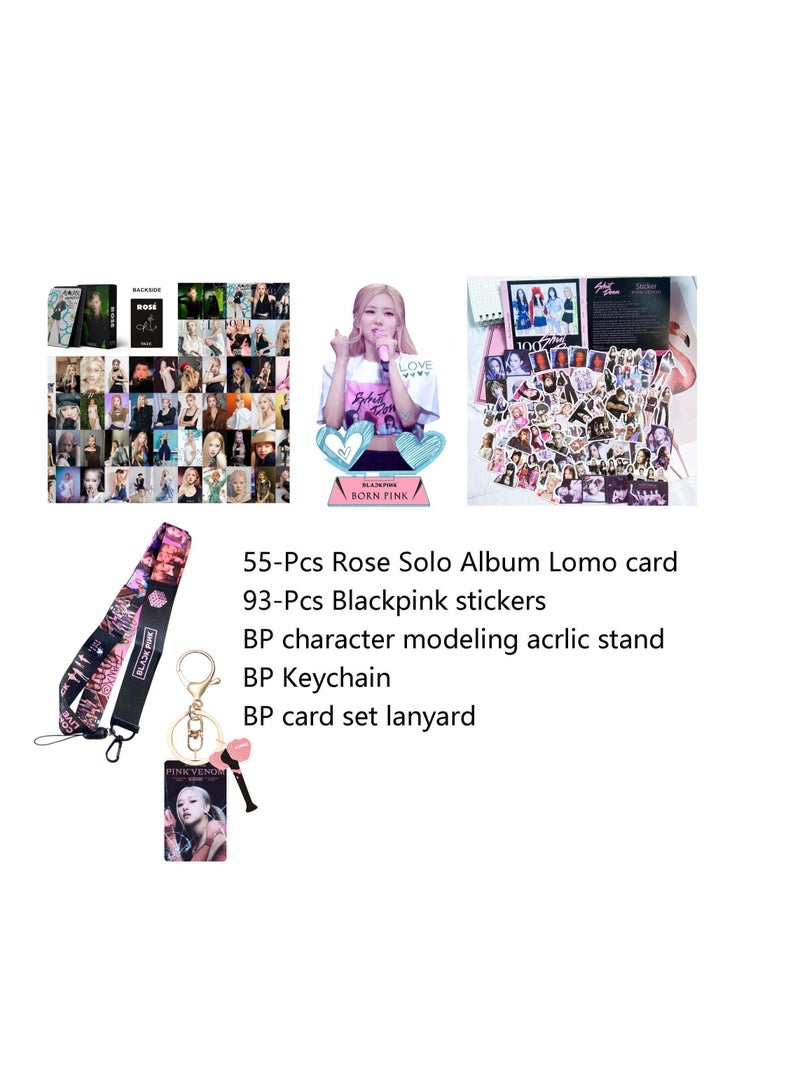 KPOP Kpop BlackPink Rose Solo Gift Pack with Photocards Lanyard Sticker Keychain for Fans  - Image 1