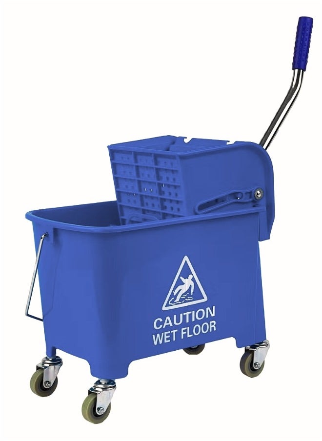 AKC AKC 20-Liter Mop Bucket with Wringer and 4-Wheel 360° Rotating Swivel Trolley, Double-Chambered Design, Heavy-Duty for Home, Office, Restaurants, Hotels, Halls, and Commercial Spaces- Blue  - Image 1