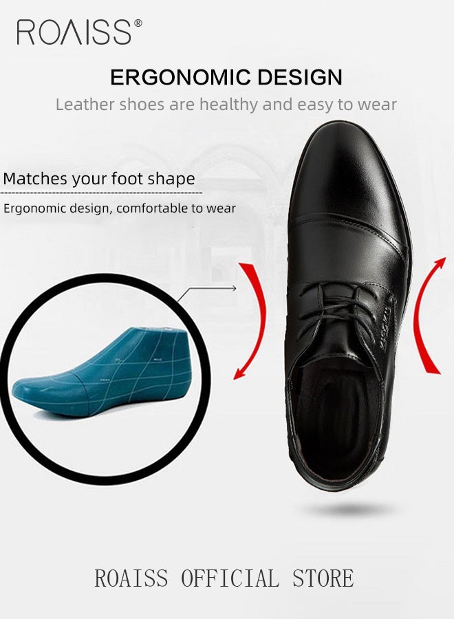 roaiss Men's Non-slip Leather Shoes Soft, Comfortable Durable Casual Classic Shoes Business Formal Shoes Pointed-Toe Lace-Up Wedding Shoes Low Top Flat Loafer Lightweight Black - Image 3