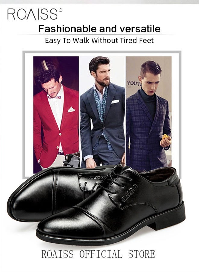 roaiss Men's Non-slip Leather Shoes Soft, Comfortable Durable Casual Classic Shoes Business Formal Shoes Pointed-Toe Lace-Up Wedding Shoes Low Top Flat Loafer Lightweight Black - Image 5
