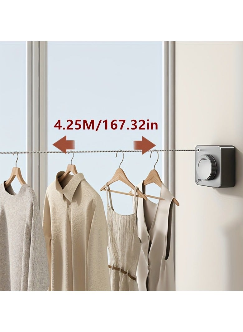 ارواق بكرة حبل غسيل قابلة للسحب ومتينة بطول 4.25 متر، مصنوعة من الفولاذ المقاوم للصدأ 304، مثالية للاستخدام الداخلي في غرف الإيجار أو على الشرفات، مثالية لتعليق المناشف واللحاف وحبال الغسيل - Image 5